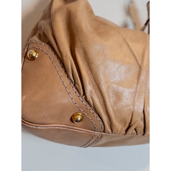 Vintage Gucci Tan Leather Hobo Shoulder Bag Gold Hardware Made in Italy - Picture 14 of 15